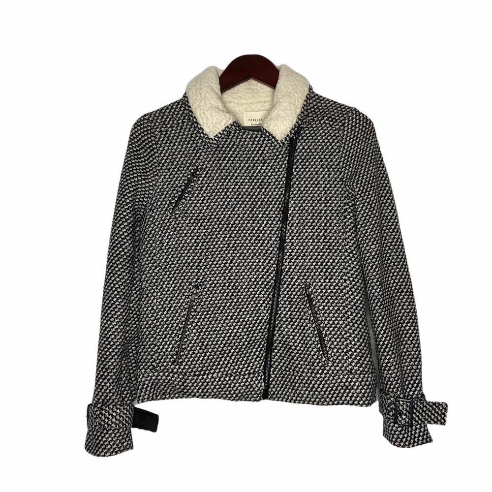Houndstooth Forever 21 Wool Blend Winter Jacket Womens Small Black